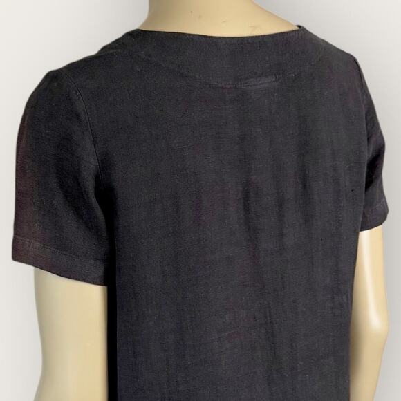 Blue Cactus Vintage 100% Linen Short Sleeve Hand Paint Shift Dress Size PS Black - Picture 10 of 15